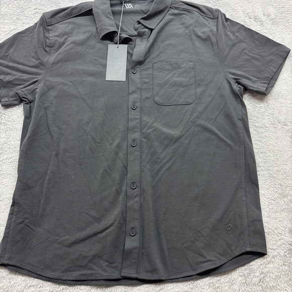 VRST Mens Charcoal Refined Knit Short Sleeve Button Down Shirt Size L NWT - Picture 1 of 7
